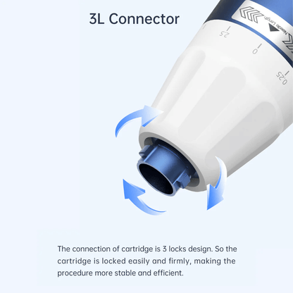 Nahaufnahme des 3L Connector – das Verriegelungssystem, das sicherstellt, dass die Nadelpatrone auf Dr. Pen A11 während der Behandlung stabil und sicher befestigt ist.