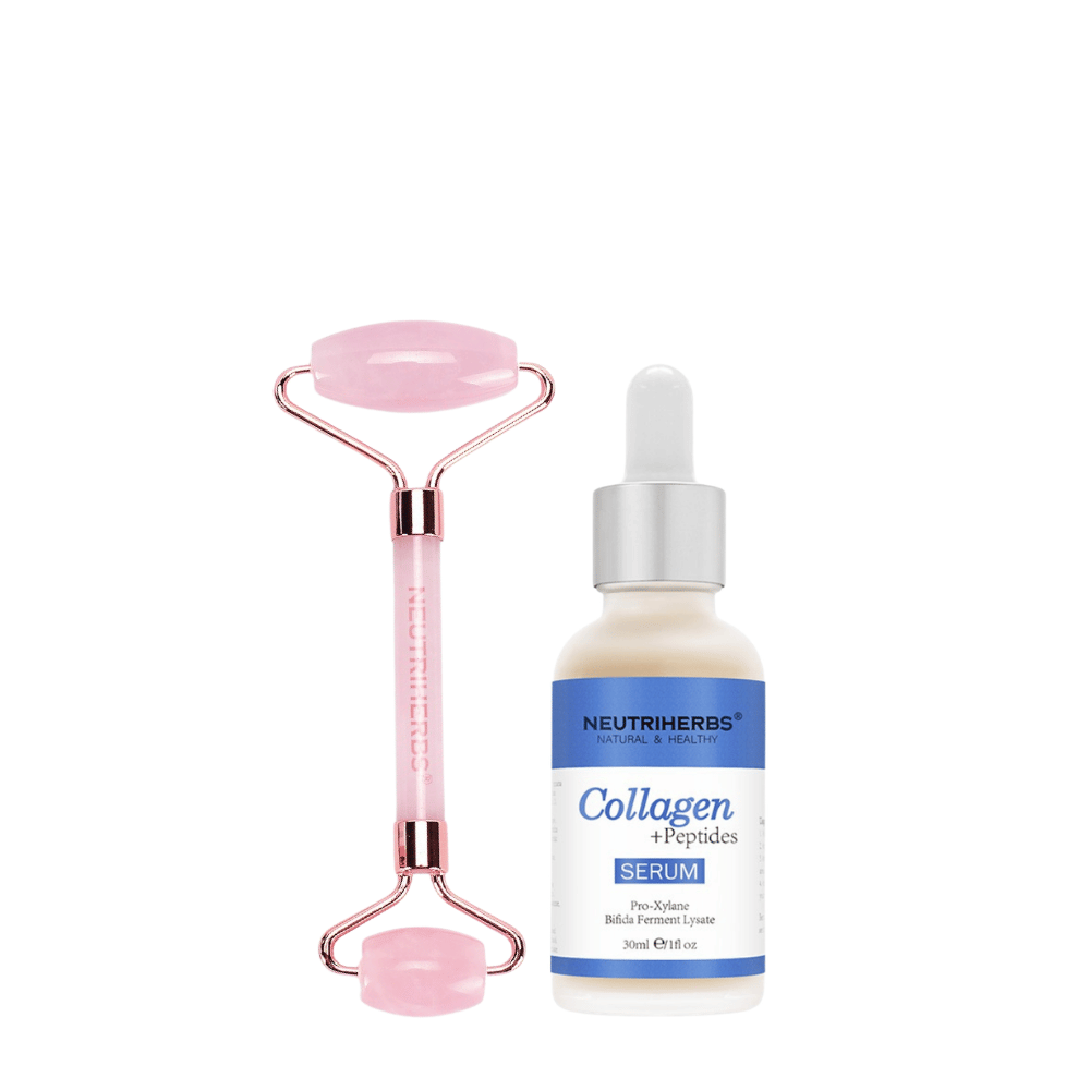 Face Massage Roller Firming Kit mit Rosenquarzroller und Collagen + Peptides Serum