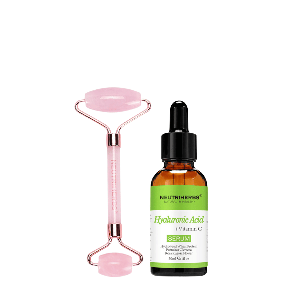 Face Massage Roller Hydration Kit mit Rosenquarzroller und Hyaluronic Acid Serum
