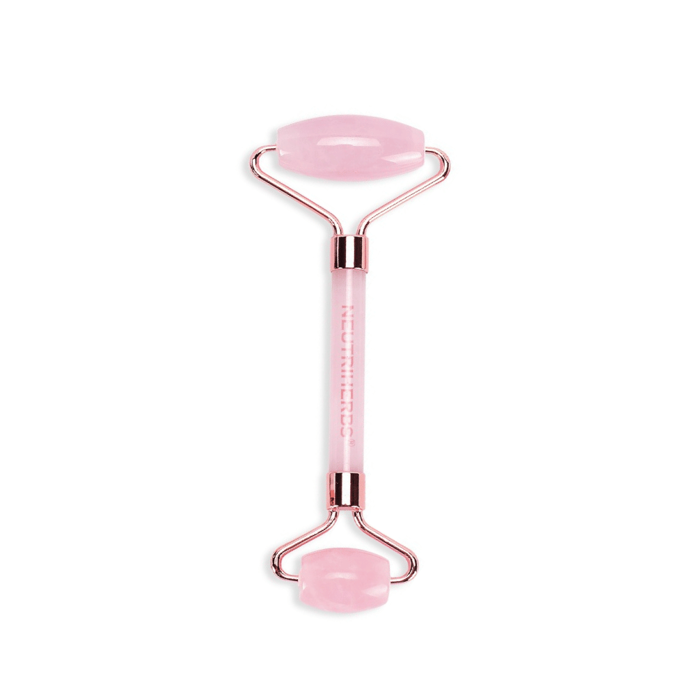 Neutriherbs Rose Quartz Face Roller med två rosa kvartsrollers för ansiktsmassage.