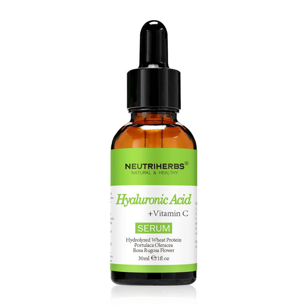Neutriherbs Hyaluronic Acid + Vitamin C Serum 30 ml mit Hyaluronsäure und Vitamin C. Feuchtigkeitsspendendes Gesichtsserum, das Ausstrahlung verleiht, den Hautton ausgleicht und hilft, feine Linien zu reduzieren, für eine weiche und frische Haut.