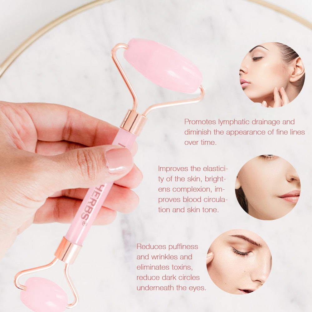 Neutriherbs Rose Quartz Face Roller für Gesichtsmassage, Lymphdrainage und reduzierte Schwellungen.